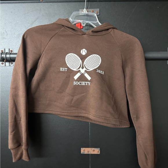 Women’s Brown Tennis Pickle Ball Est 2021 Logo Cropped Hoodie, S - Picture 1 of 5